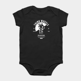 Think Wheels, Ride and Shine, White Image, Dark background Baby Bodysuit